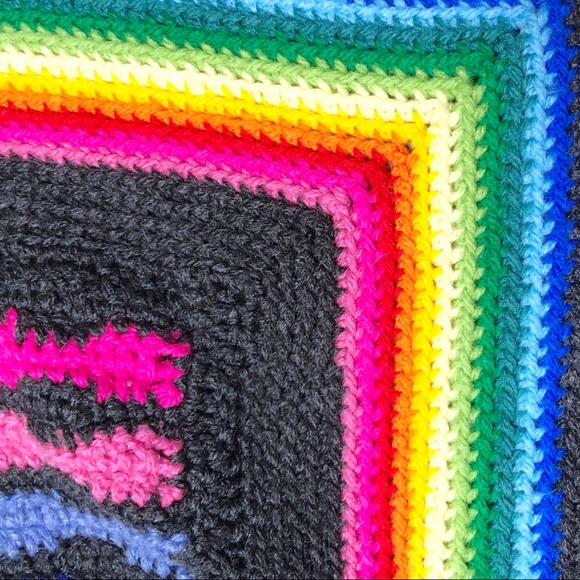 Hand Knit Rainbow Striped Throe Blanket - Picture 7 of 7